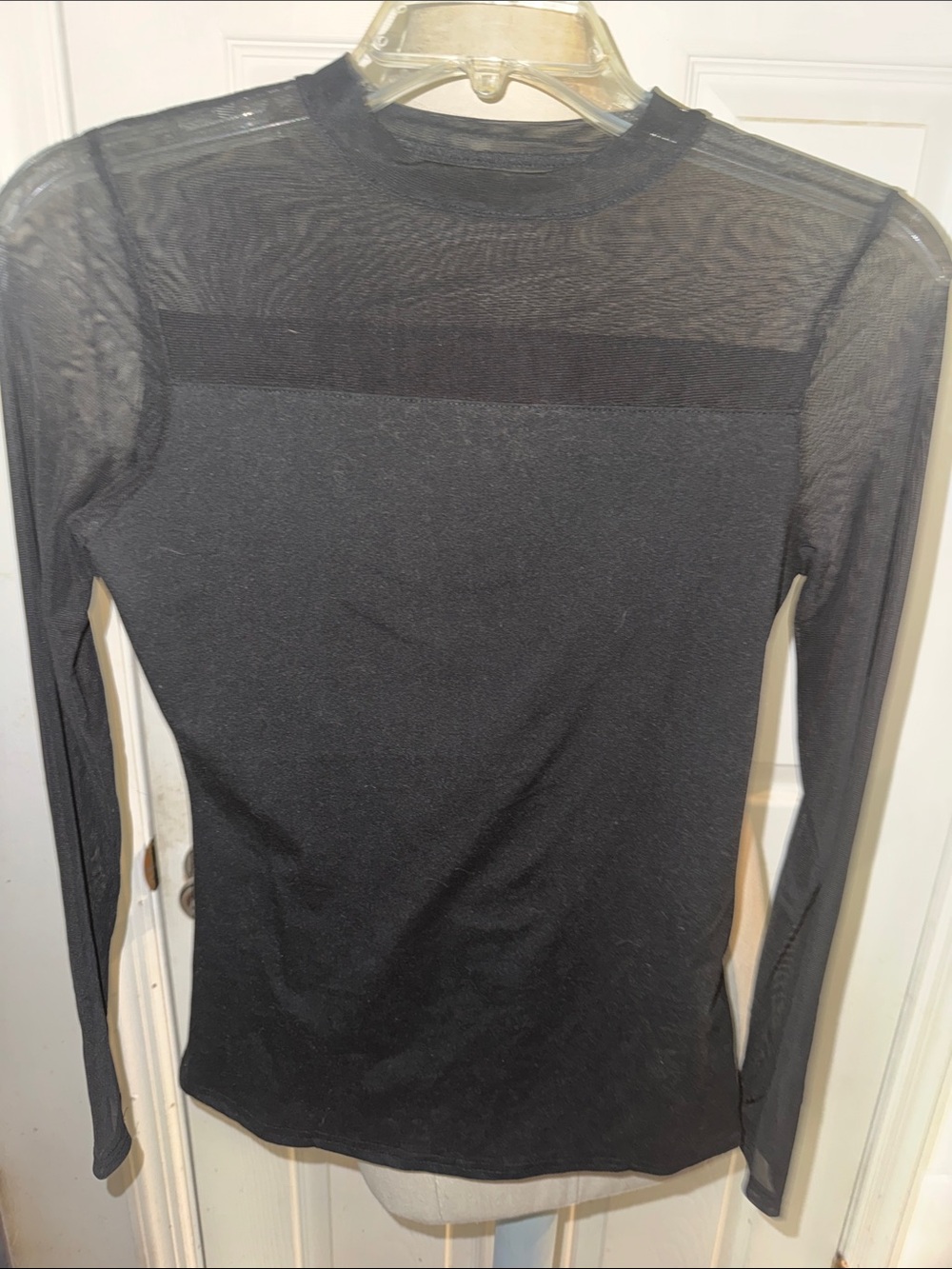 Black Sheer-Panel Long Sleeve Top - Women